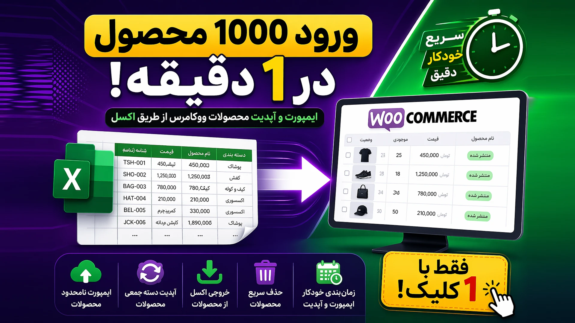 افزونه ایمپورت و اکسپرت محصولات ووکامرس با اکسل